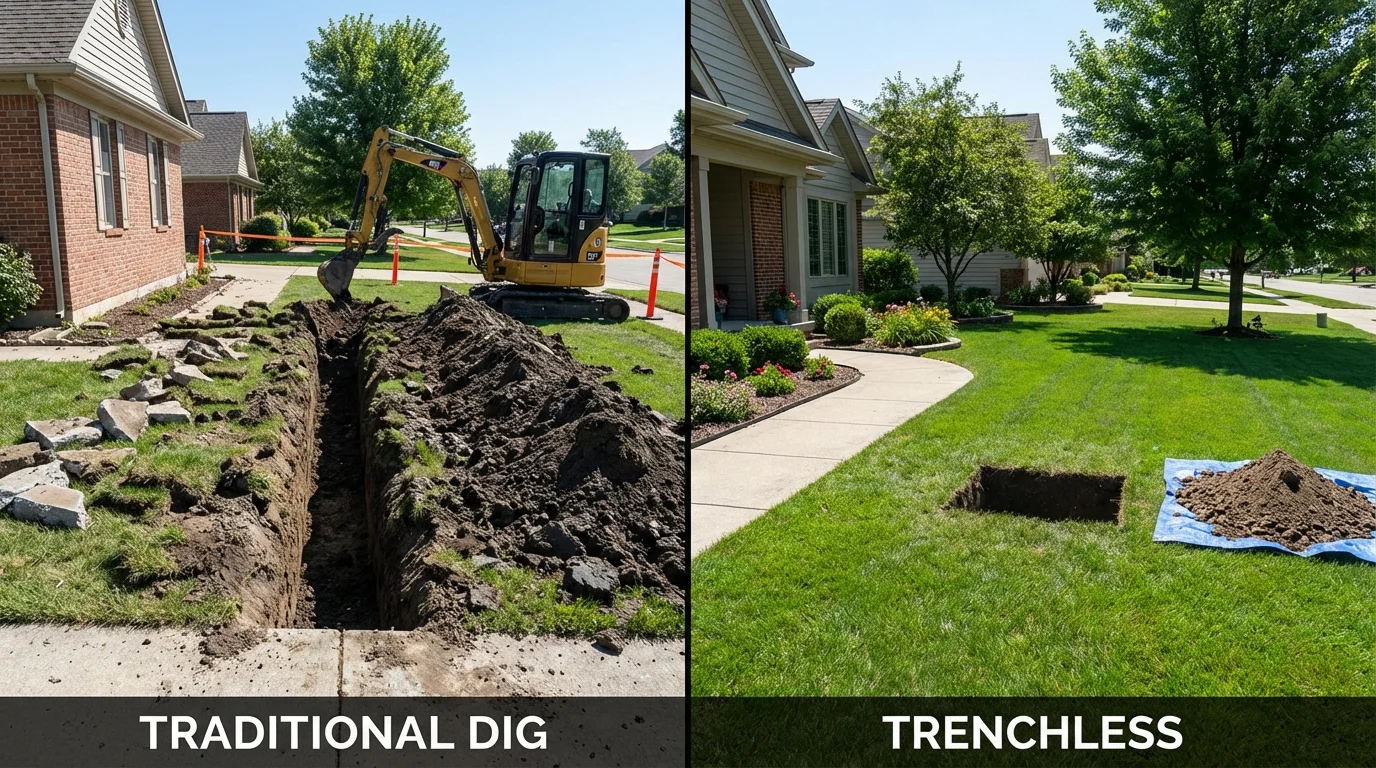 Trenchless sewer repair with minimal yard damage versus traditional excavation in Terry, MS